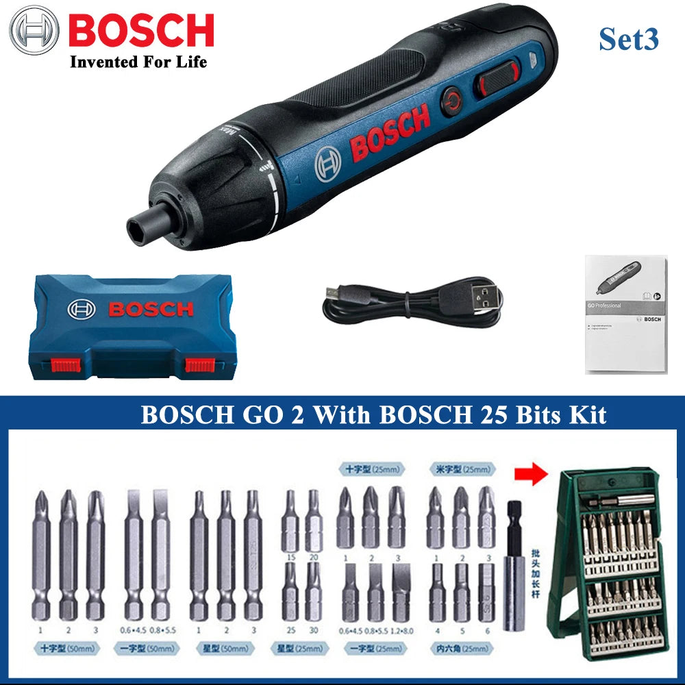 Original Bosch Go2 Electric Screwdriver Set 3.6V Rechargeable Automatic Screwdriver Hand Drill Bosch Go 2 Electric Batch Tool