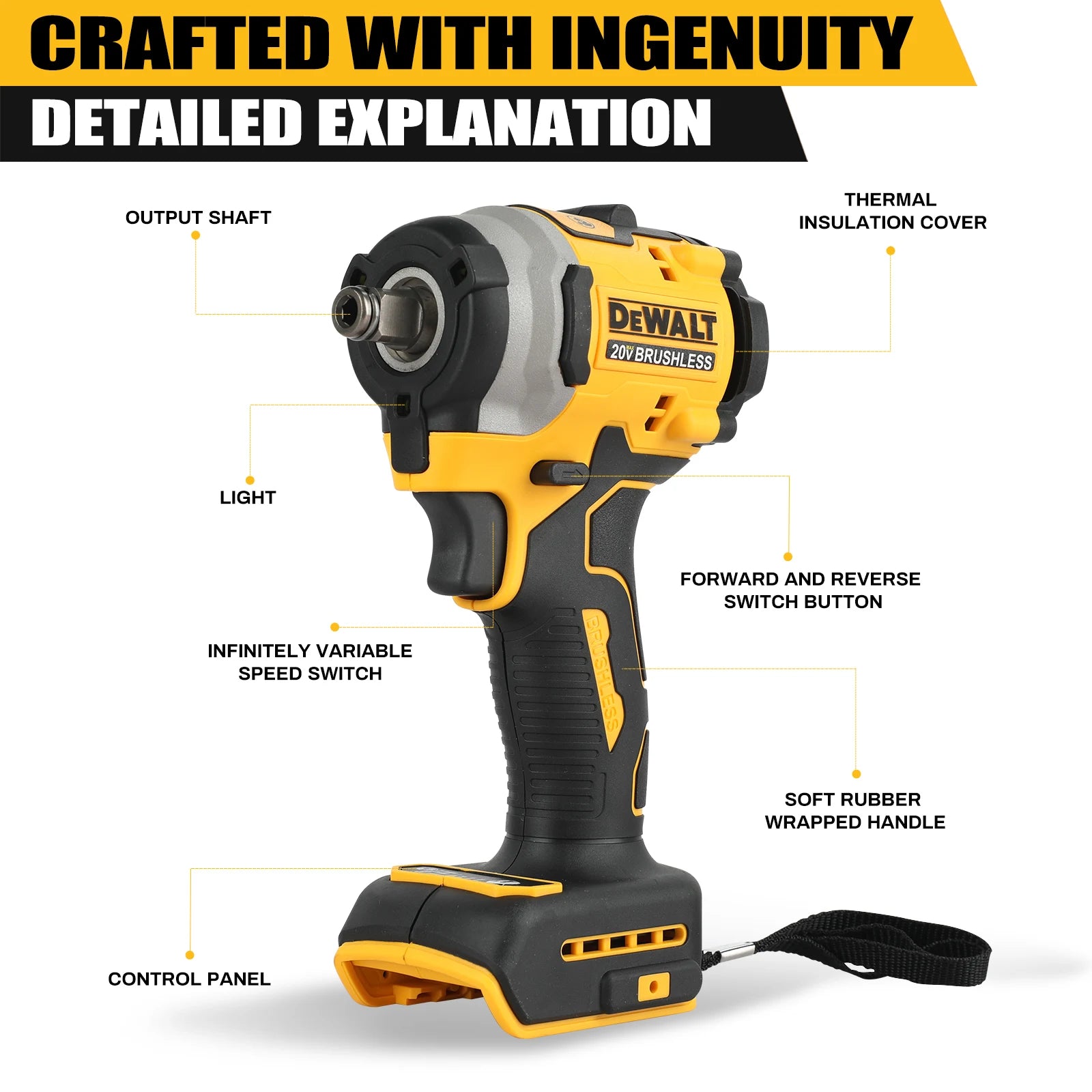Dewalt DCF850 Rechargeable Cordless 20V Cordless Impact Wrench, Lithium Electric Battery, Power Tools, Original Large Torque