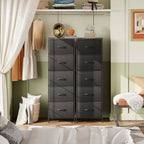 Fabric Dresser, 5-Drawer Tall Dresser for Bedroom, Storage Dresser Organizer with Fabric Bins, Wood Top, Sturdy Steel Frame