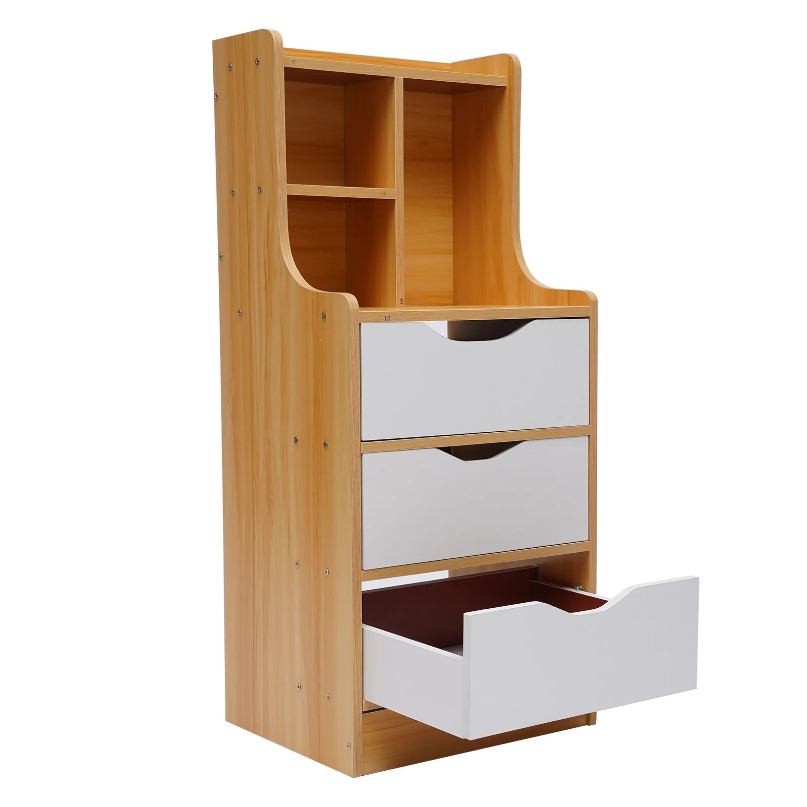 37*30*85cm White Nightstand 3 Drawers with Open Storage Cabinet, Nightstand Bedside Tables with Storage for Bedroom