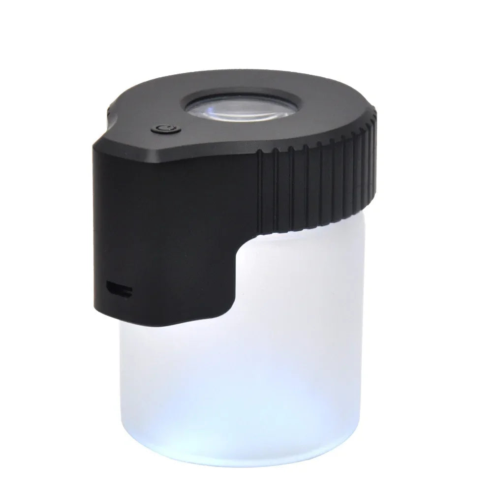 LED Glass Tobacco Jar Bottle Box with Magnifier Sealed Vacuum Herb Tobacco Jar Box Bottle Tobacco Storage Bottle Jar Container