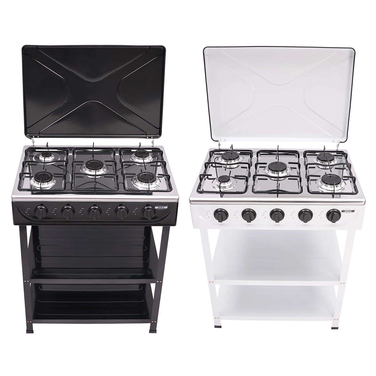 Portable 5-Burner Natural Gas Stove | Black, 2.5KW Per Burner, NG/LPG Compatible, Freestanding