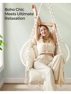 SONGMICS Hanging Chair, Hammock Chair with Large, Thick Cushion, Boho Swing Chair for Bedroom, Patio, Balcony, Garden