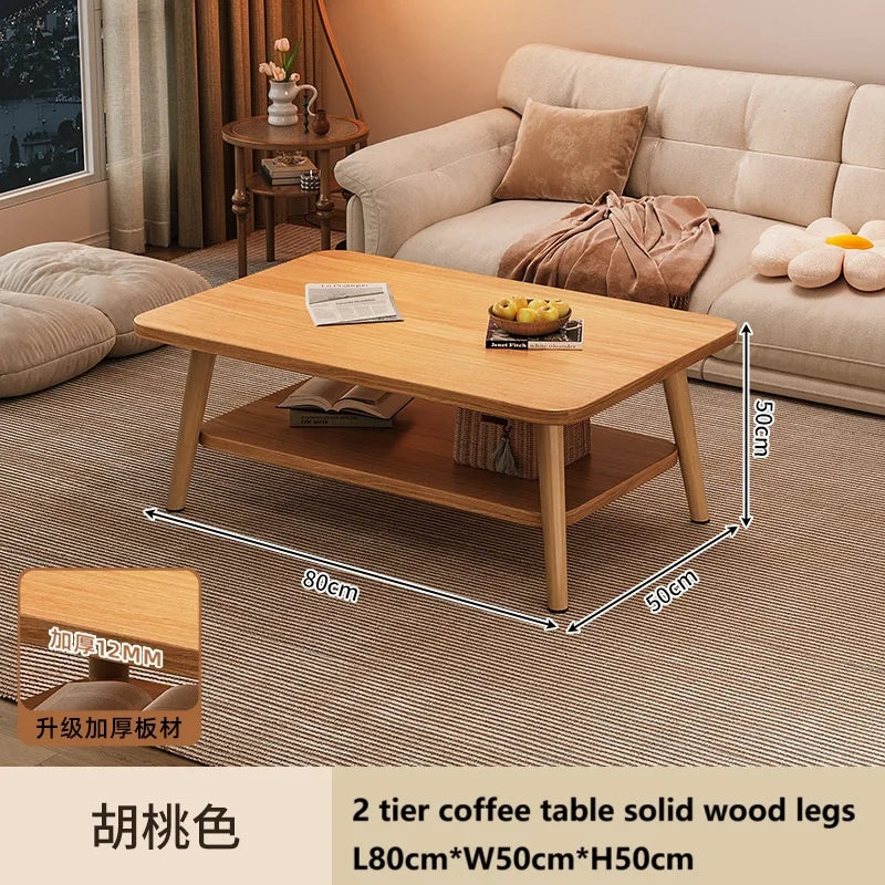 Formwell 80*50cm top 2 tier simple coffee table wood sofa table for Living Room easy assembling solid wood legs