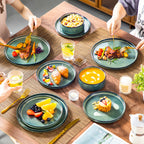 vancasso 12/24/36Piece Dinner set Black Green Reactive Glaze Vertical edge Dinnerware set with 4PCS Dinner Plate/ Dessert/Bowl