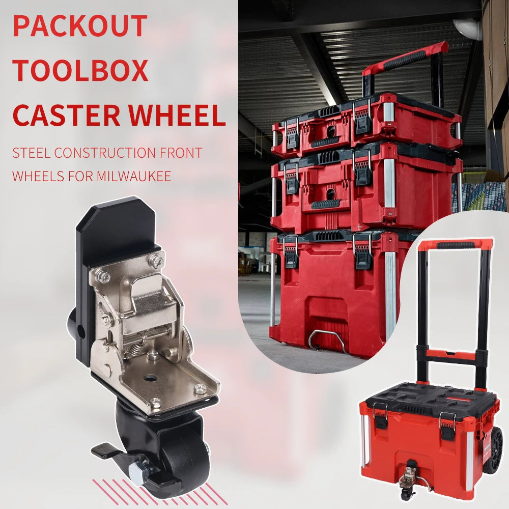 Steel Construction Front Wheels Packout Rolling Tool Box Caster Wheel Effortless Sliding Smooth Navigation Foldable Design