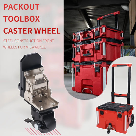 Steel Construction Front Wheels Packout Rolling Tool Box Caster Wheel Effortless Sliding Smooth Navigation Foldable Design