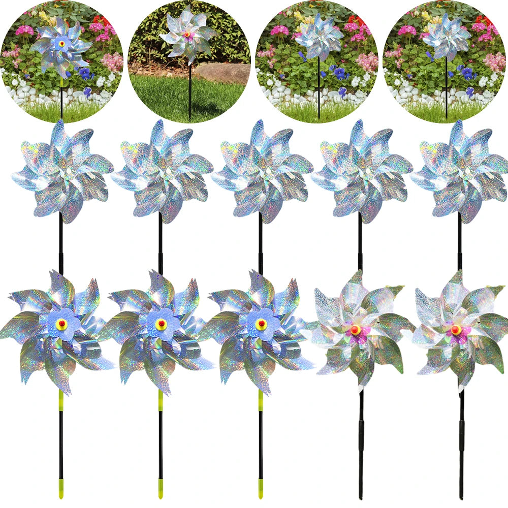 Silver Anti Bird Laser Windmill Bird Repeller Windmill Pinwheels Reflective Bird Scare Deterrent Driving Windmill Garden Decor