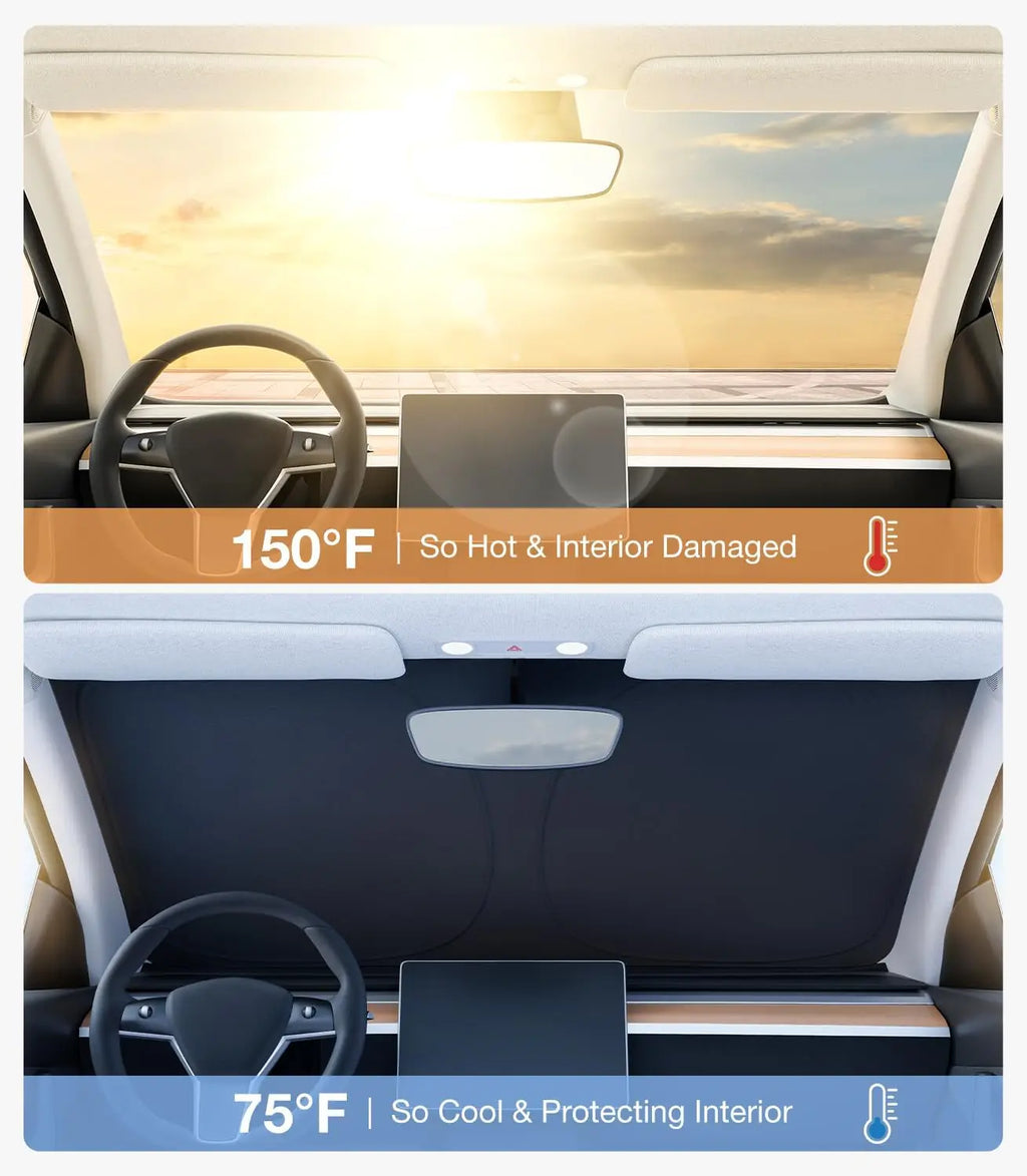 2025 Tesla Model Y/3 Windshield Sun Shade | Foldable Sun Blocker with Storage Bag