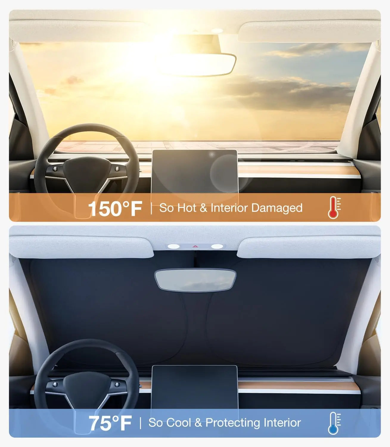 2025 Tesla Model Y/3 Windshield Sun Shade | Foldable Sun Blocker with Storage Bag