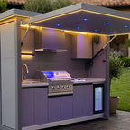 Customized heavy duty outdoor kitchen shed with built in barbecue cabinet for professional backyard cooking stations