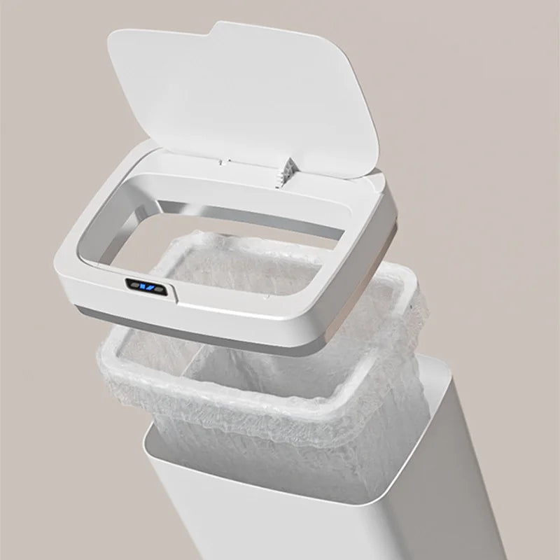 18L Smart Bathroom Trash Can Automatic Bagging Electronic Trash Can White Touchless Narrow Smart Sensor Garbage Bin Smart Home