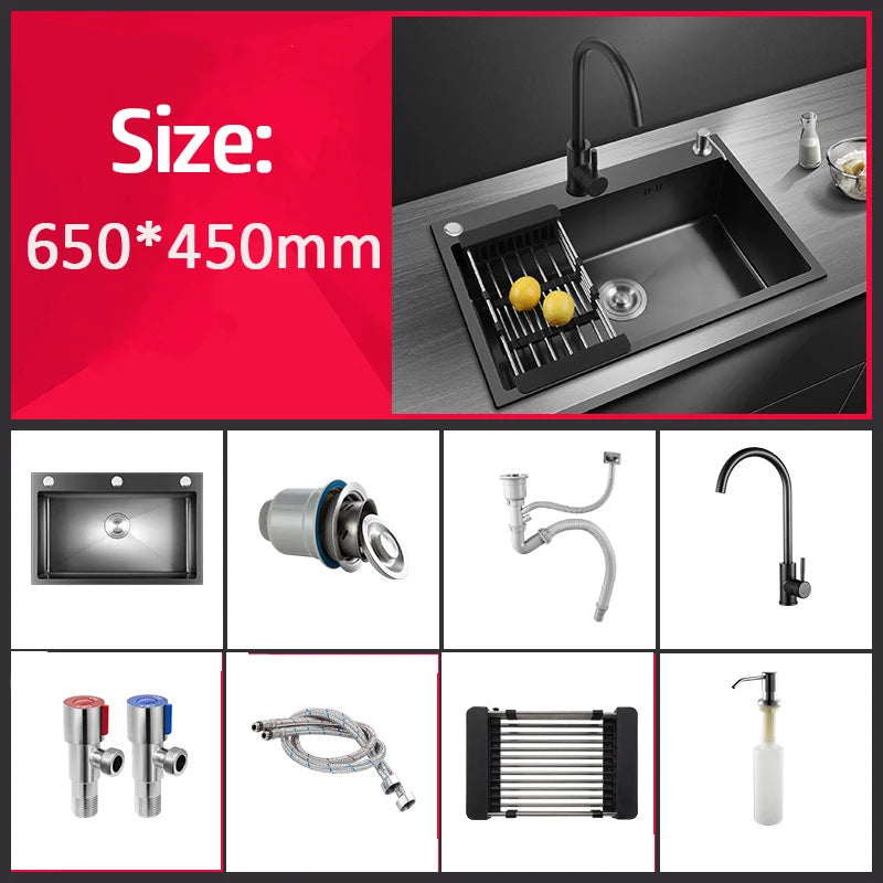 304 Stainless Steel Kitchen Sink Topmount Single Bowl Wash Basin For Home Fixture Drain Accessories Single Slot Kichen Sink