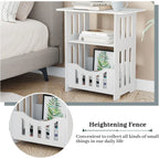 White Bedside Table B, Small End Table with Storage Shelf Basket, Side Table Small Spaces, Slim Coffee Tables, White Nightstand