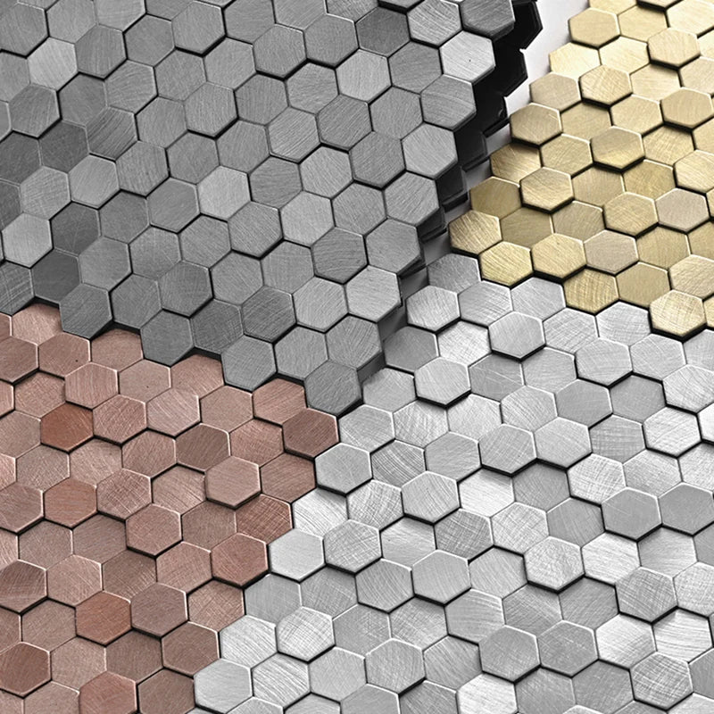 Luxury Metal Stainless Steel Wall Mosaic 3D Bathroom Mosaic Tile Aluminum Hexagon Mosaic Background Wall Sticker Self-adhesive