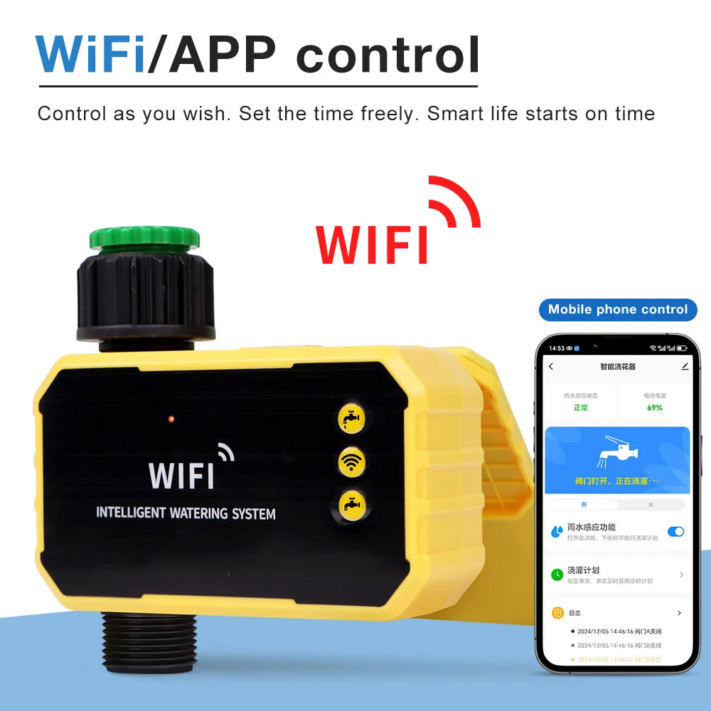 WIFI Smart Garden Water Timer Solar Charging Automatic Sprinkler Timing Outdoor Farm Drip Irrigation Controller with Rain Sensor