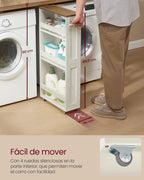 VASAGLE 4-Tier Slim Storage Trolley, Kitchen Trolley with Wheels, Handle, Small Space, 15 x 43.2 x 86.5 cm, Bathroom
