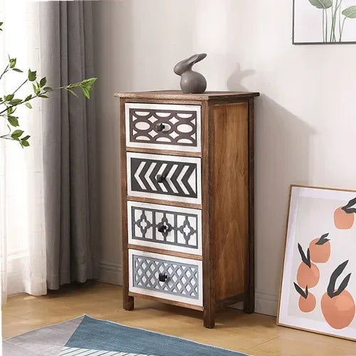 Solid Wood Multi-Layer Drawer Storage Cabinet Living Room Retro Simple Storage Side Cabinet Combination Organizing Cabinet
