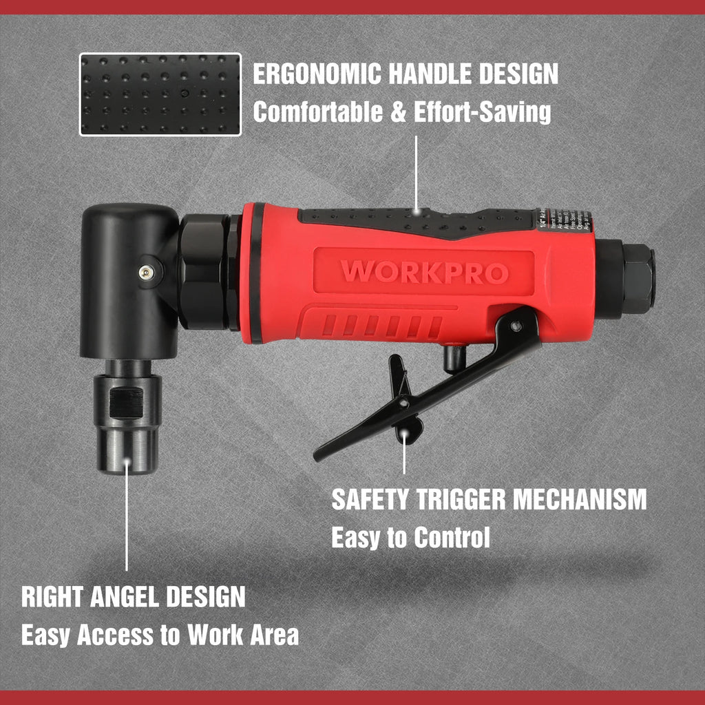 WORKPRO Air Angle Die Grinder 1/4'' Pneumatic Right Pneumatic Angle Grinder Air-Powered 90 Degree for Grinding Cutting Polishing