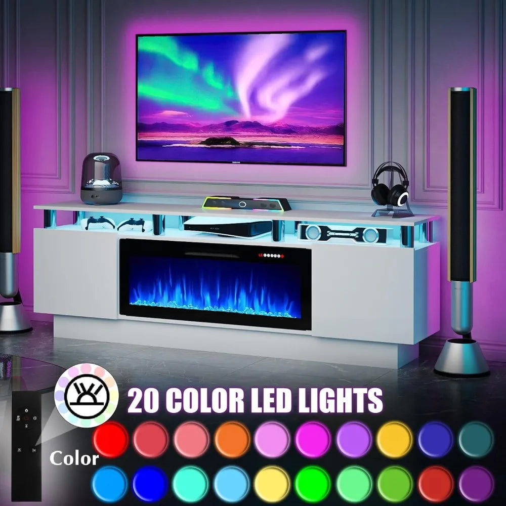 70" Fireplace TV Stand with 36" Electric Insert & LED Lights, Fits 80" TVs | AlluCanFind
