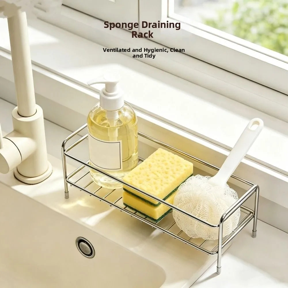 Stainless Steel Kitchen Sink Storage Rack Waterproof Anti-rust Cosmetic Storage Stand Non-Slip Save Space Dishcloth Organizer