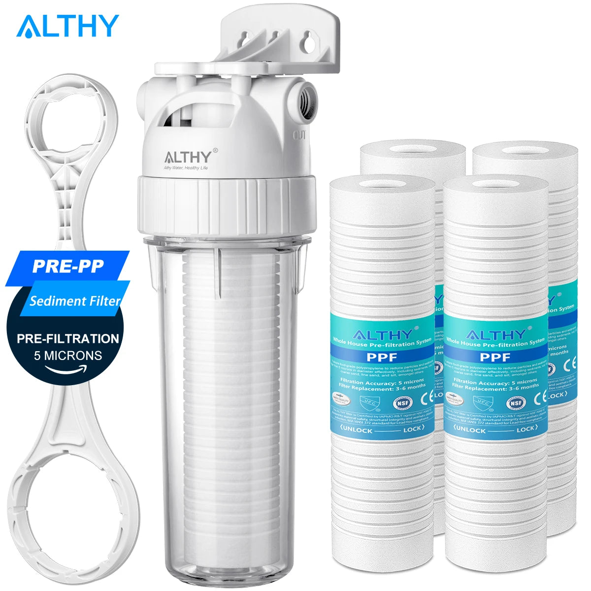 ALTHY 5 Micron Whole House Sediment Water Filter System Prefilter Puri
