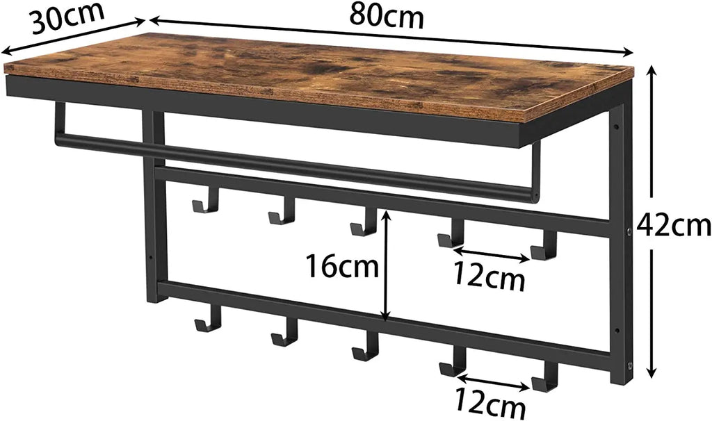 HOOBRO Wall-Mounted Coat Rack With Shelf Wall Hanging Shelves With 10 Hooks And Bars For Hallway Living Room Bedroom Bathroom