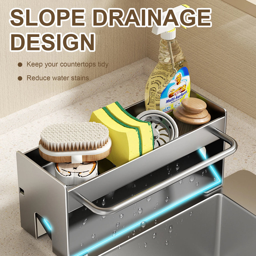 Kitchen Sponge Holder Carbon Steel Sink Drain Rack Soap Drainer Towel Rack Shelf Organizer Bathroom Storage Accessories