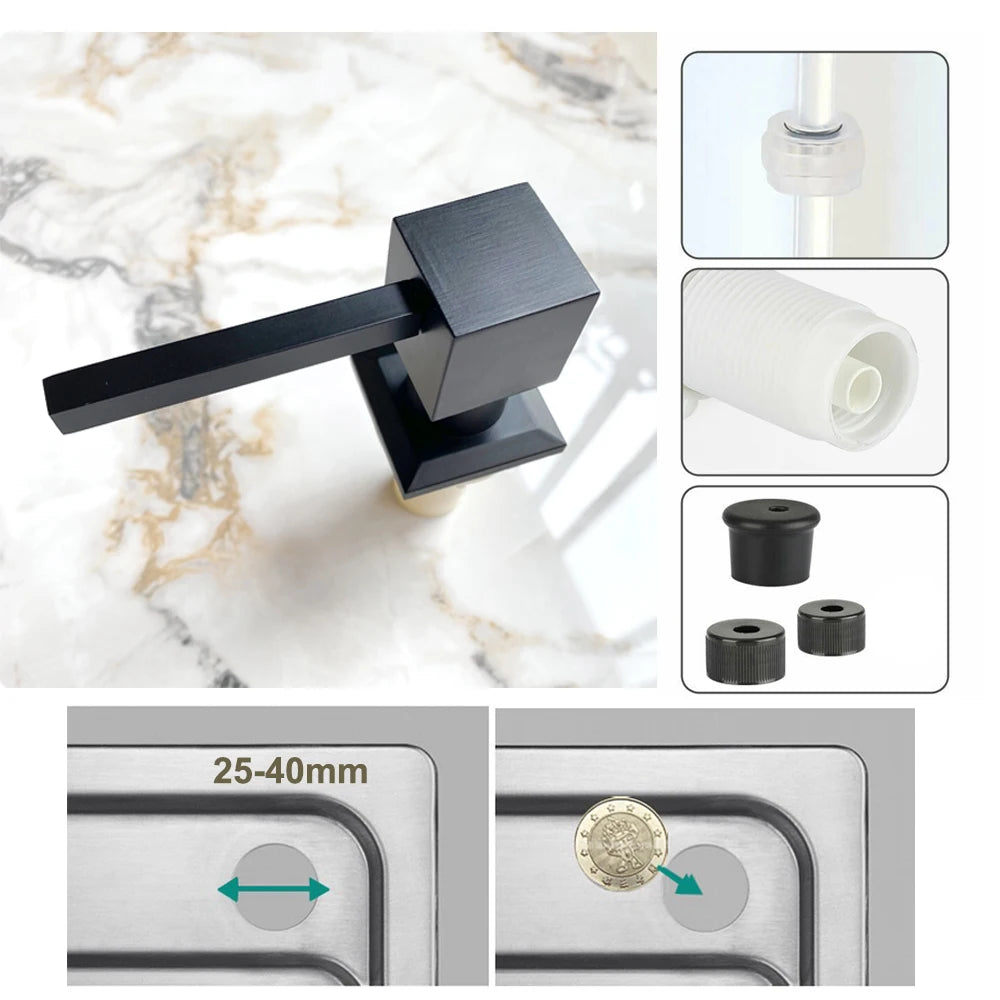 Kitchen Sink Liquid Soap Pump Dispenser Nickle Golden Lotion Holder Pump 360° Head Silicone Tube Kit Under Deck Counter Tool