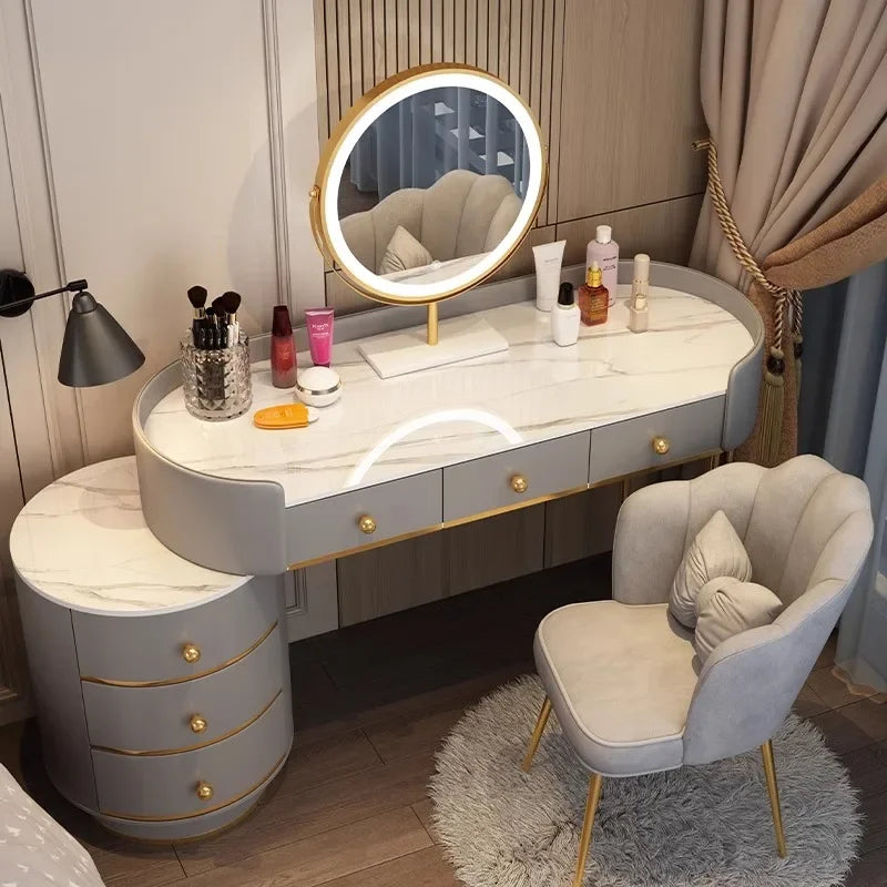 Pink White Vanity Table Women Luxury Nail European Big Stool Study Dressing Table Organizer Mesa De Maquillaje Home Furniture