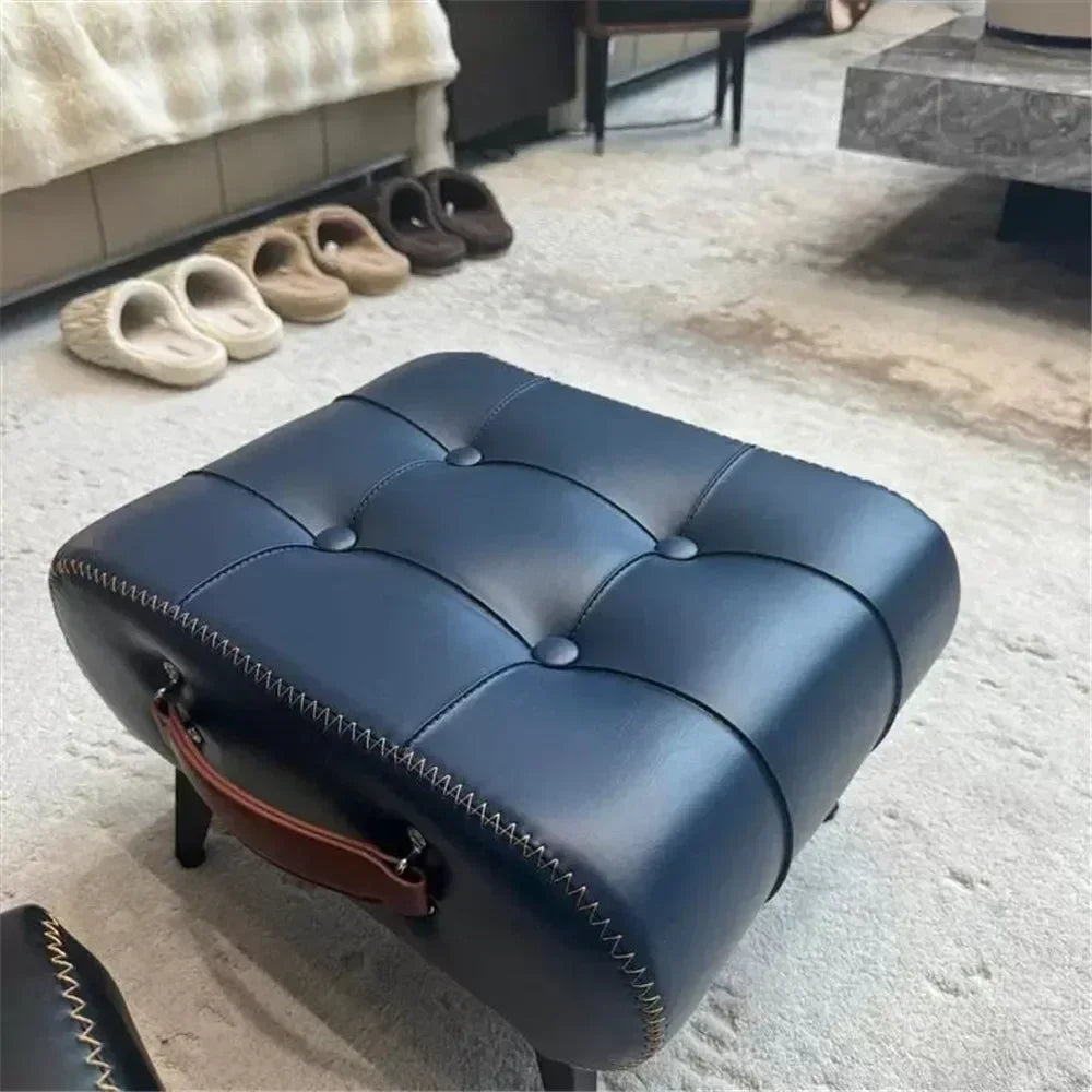 Small Foot Stool Ottoman PU Leather Rectangle Ottoman Footrest Bedside Step Stool with Wood Legs for Desk Living Room Bedroom
