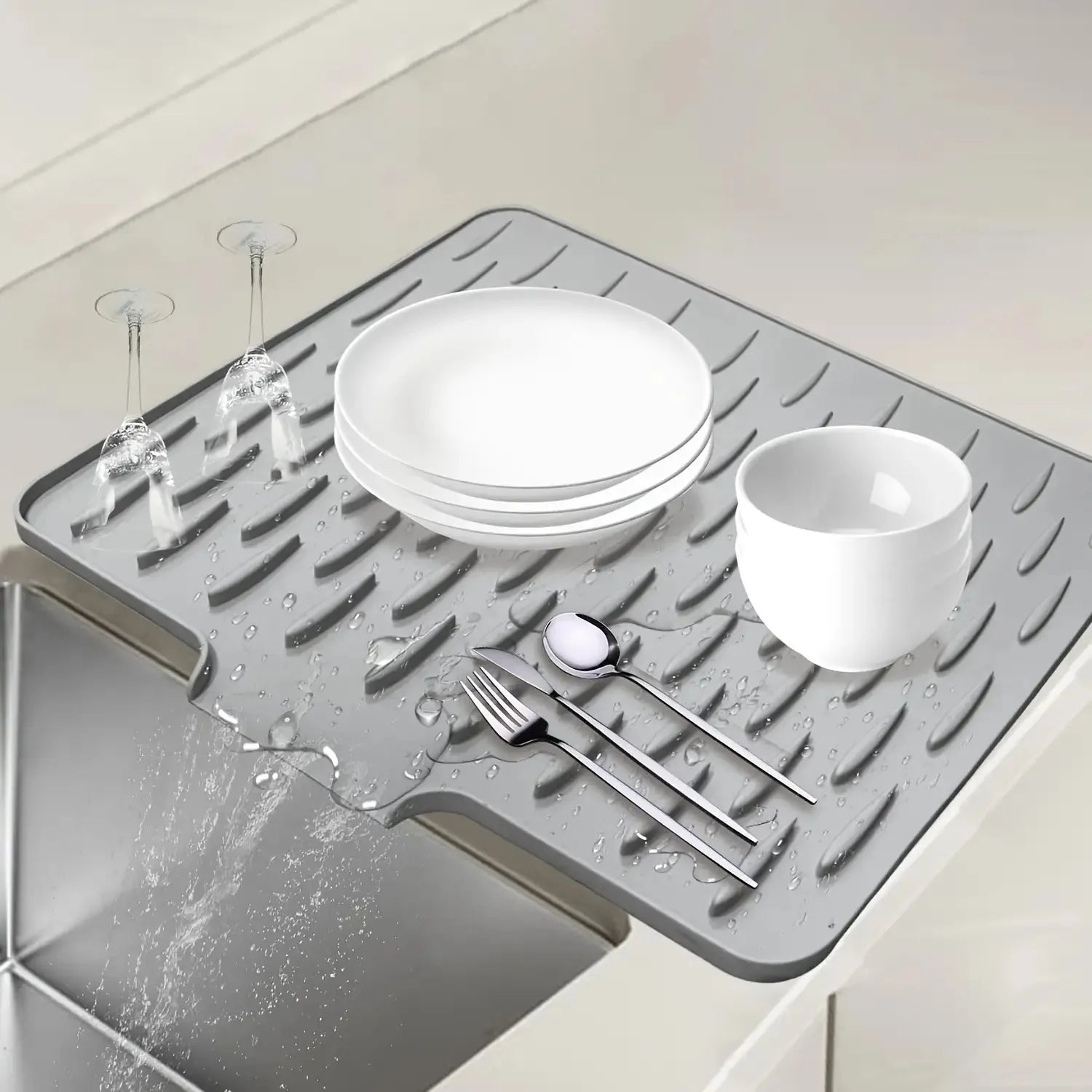 Kitchen Anti-Slip Silicone Drain Mat, Dish Rack, 15.75inch X 12.6inch, Built-in Water Draining Design, Heat  and Easy to Clean