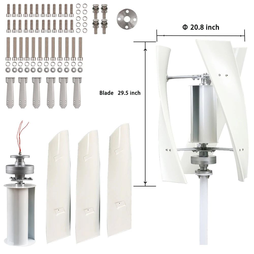 For Homeuse Vertical Axis Wind Power Turbine Generator 2KW 12V 24V 48V Low Noise Upright Windmill for Farm Seashore Boat