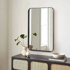 JHK Large Rectangle Vanity Framed Mirror for Wall Matte Metal Framed 30x40 Inch Modern Mirror Tempered Glass For Living Room