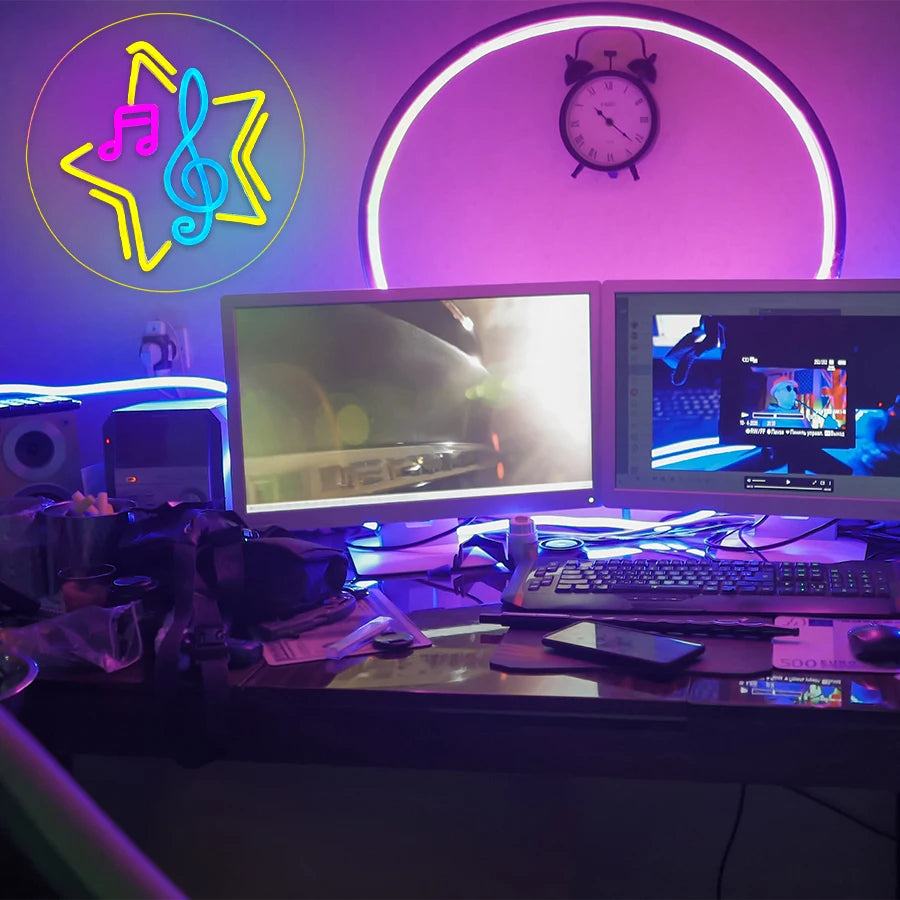 Note Neon Sign, Music Art Wall Led Sign Night Light, Usb Power Supply, Five-Pointed Star Sign, Bar, Music Room Decoration.