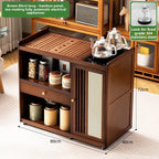 Mobile tea table Small tea table Kettle integrated tea cabinet Solid wood coffee table Tea cart Brewing tea table