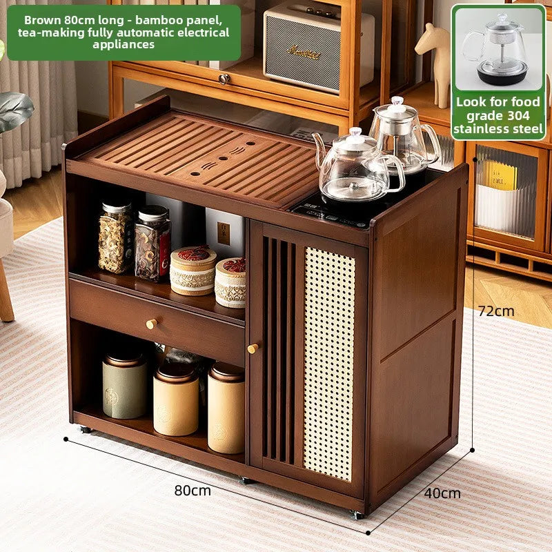 Mobile tea table Small tea table Kettle integrated tea cabinet Solid wood coffee table Tea cart Brewing tea table