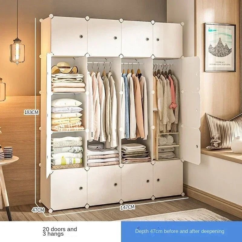 Simple Wardrobe Clothes Folding Cabinets Dressers Cube Storage Locker Plastic Collapsible Dustproof Home Bedroom Furniture