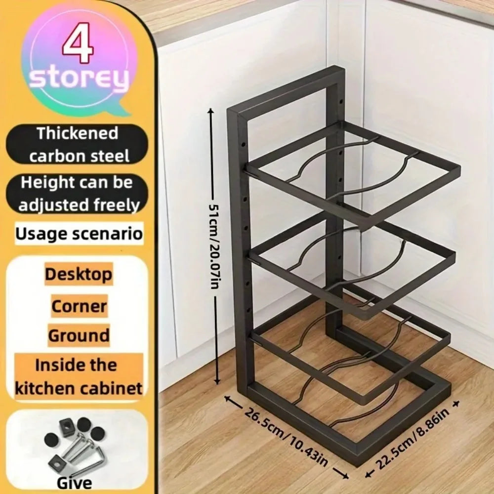 Kitchen Pot Rack Adjustable Multi-layer Under Sink Organizer Heavy Duty Cabinet Pan Holder Kitchen Storage Shelf for Cookware