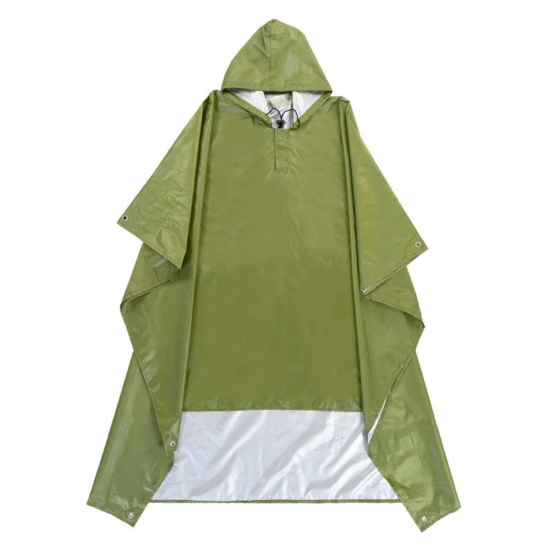 3-in-1 Multifunction Travel Waterproof Poncho Outdoors Rain Coat Shelter Camping Mat Backpack Cover Women Men Raincoat