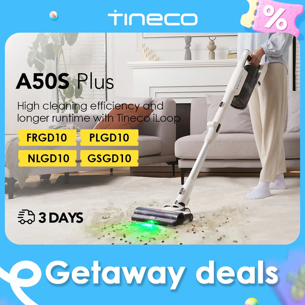 Tineco Pure ONE A50S Cordless Stick Vacuum Cleaner, 185W Suction, 70Min Runtime, 1L Larger Dustbin, 3DSense Power Brush