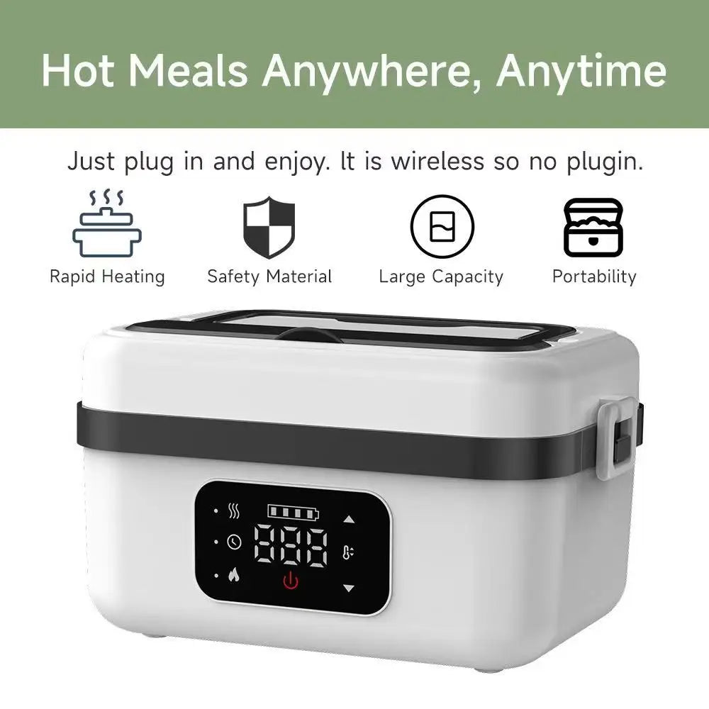 Portable Wireless Lunch Box Heating Water-free Bento Box Large Capacity Insulated Lunch Box For Travel/Office LCD Display