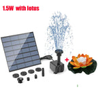 1.5W Solar Fountain Pump with 6 Nozzles Mini Fountain Pool Pond Waterfall for Outdoor Bird Bath Pond Garden Decor Floating Lotus