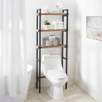 Over-the-Toilet Storage Rack 3-Shelf Adjustable Bathroom Organizer Metal Frame Natural Oak Shelves Space Saver Easy Assembly