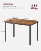 VASAGLE Dining Table, Kitchen Table, 70 x 110 x 77 cm, Dining Table for 4 People, Living Room Desk, for Dining Room, Kitchen