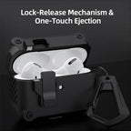 Dual Protective Case for AirPods Pro 2 and AirPods 4 2024 with Locking Clip Carbon Fiber Shockproof Keychain Magnetic Lid