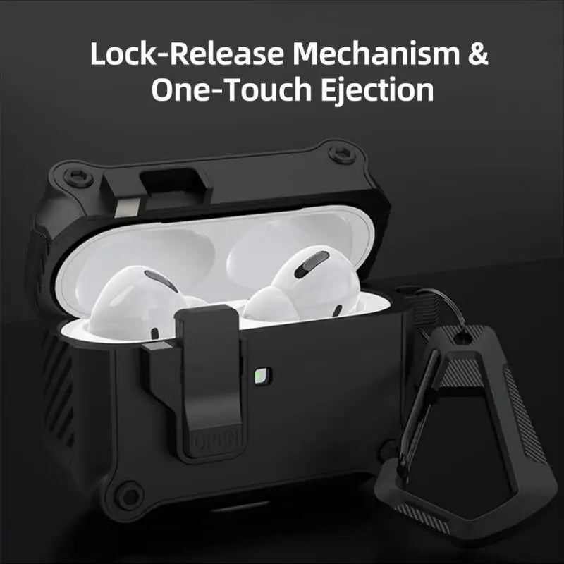 Dual Protective Case for AirPods Pro 2 and AirPods 4 2024 with Locking Clip Carbon Fiber Shockproof Keychain Magnetic Lid