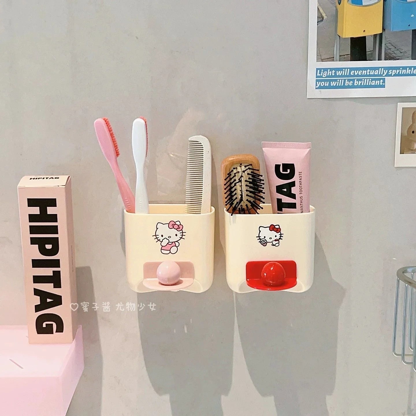 Kawaii HelloKitty Bathroom Storage Set, Toiletries Storage Rack, Toothbrush Cup