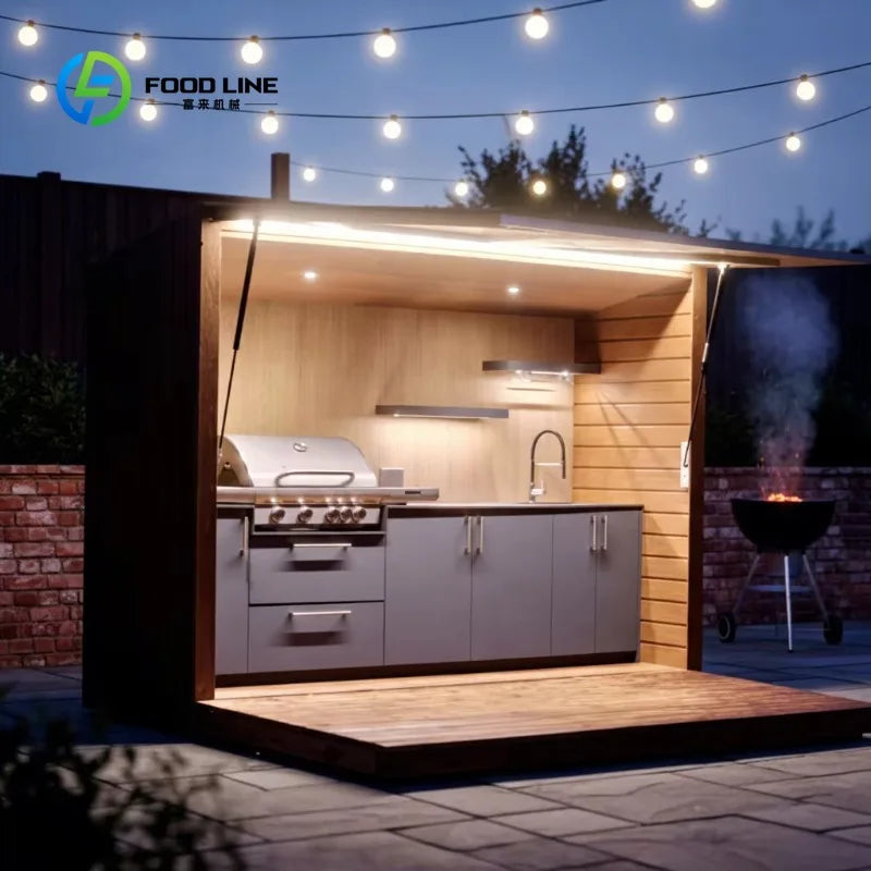 Customized Waterproof Garden Backyard  Modern Outdoor Kitchen Cabinets ,All-Weather Outdoor Kitchen with Full Cooking Equipment