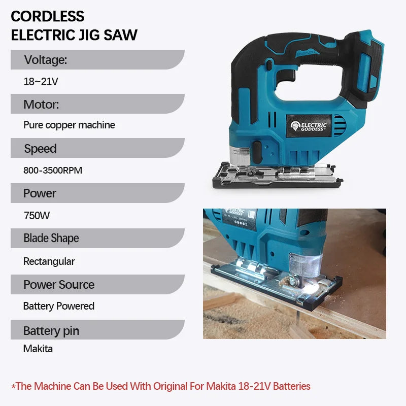 Electric Goddess 3500RPM Electric Curved Saw Cordless Jig Saw Portable Multifunction Carpenter Tool For Makita 18V Battery Pin